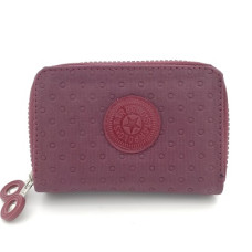 Малък текстилен дамски портфейл с два ципа в червен цвят бордо 