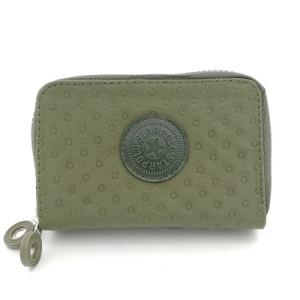 Малък текстилен дамски портфейл в зелен цвят с 2 ципа
