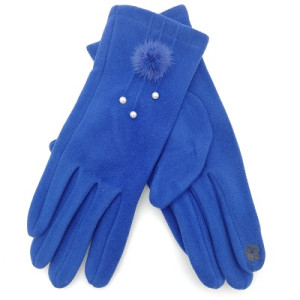 Дамски ръкавици с пухче и перли в турско синьо