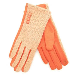 Дамски зимни ръкавици с оранжево с четири копчета
