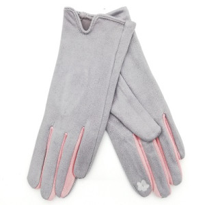 Елегантни дамски ръкавици в сиво с розови пръсти