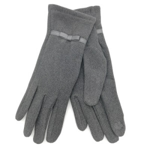 Зимни дамски ръкавици в сиво с панделка