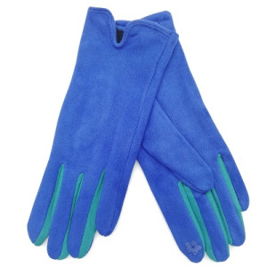 Зимни дамски ръкавици в турско синьо със зелени пръсти