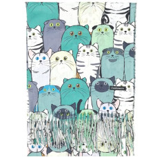 Кашмирен дамски шал с котки в зелено