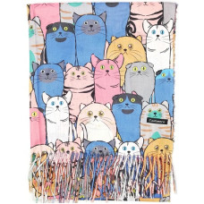 Зимен дамски шал с котки многоцветен кашмир