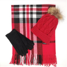Дамски зимен комплект-Burberry в червено-Шал, шапка и ръкавици
