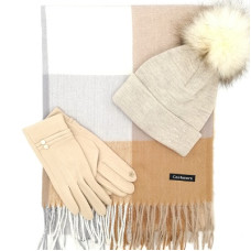 Зимен дамски комплект Шапка, шала и ръкавици в бежово