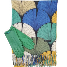 Дамски зимен комплект-Кашмирен шал и ръкавици в зелено