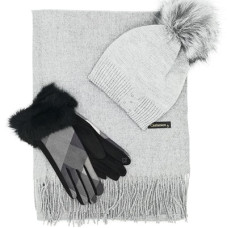 Зимен дамски комплект-Шал, шапка и ръкавици в сиво