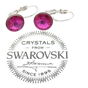 Висящи обеци с розови кръгли кристали Сваровски
