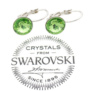 Сваровски обеци с висящи кристали в зелен цвят-Peridot 9мм 