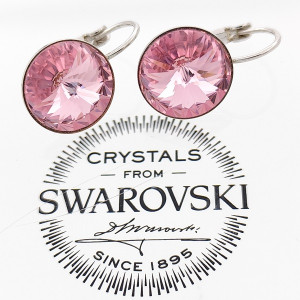 Висящи обеци Сваровски на панта с кристал в розово Light Rose 12 мм