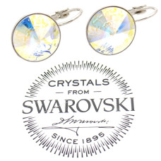 Висящи обеци Сваровски , кръгли камъни 12 мм - Aurora Borealis