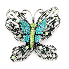 Луксозна брошка за дрехи във формата на пеперуда с зелени кристали 
