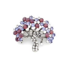 Луксозна брошка във формата на дърво с камъни в бяло и лилаво 