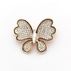 Дамска брошка за дрехи във формата на пеперуда със златист обков и бели камъни 