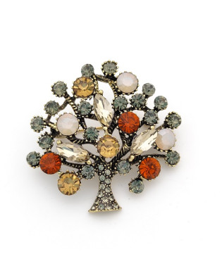 Брошка във формата на дърво с цветни камъни - Аксесоар за дрехи и шалове 