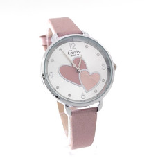Стилен дамски часовник в розово с две сърца