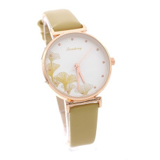 Дамски евтин часовник с цветя цвят-Горчица 
