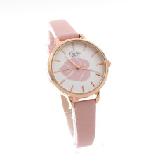 Малък дамски часовник в розово с листо