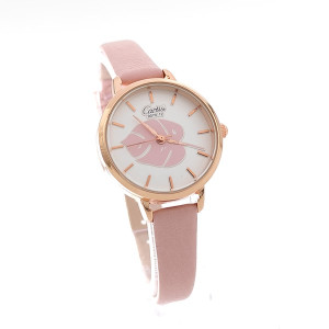 Малък дамски часовник в розово с листо