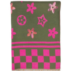 Луксозен дамски шал от кашмир в зелено и розово 