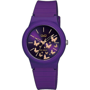 Дамски часовник в лилаво с пеперуди Q&Q - V34A-002VY