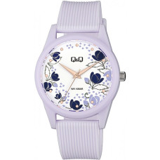 Дамски часовник Q&Q в лилаво с цветя-VS12J015Y