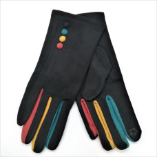 Луксозни дамски ръкавици в черно с цветни копчета