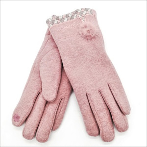 Луксозни дамски ръкавици в розово с пухче