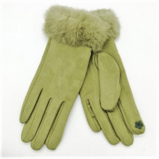 Елегантни дамски ръкавици в зелено с естествен косъм