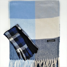 Топъл дамски зимен комплект кашмирен шал и ръкавици в синьо