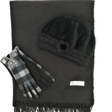 Шапка, шал и ръкавици в черно дамски зимен комплект