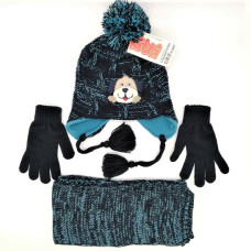 Детски зимен комплект Kitti за момче шапка шал и ръкавици с кученце 