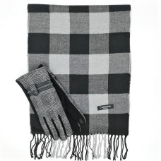 Мъжки зимен комплект шал и ръкавици в черно и сиво 