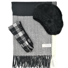 Стилен зимен дамски комплект кашмирен шал шапка ангора и топли ръкавици