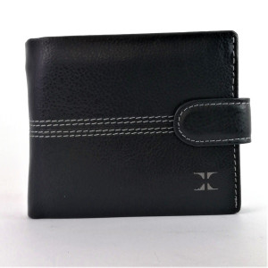 Черен мъжки портфейл от естествена кожа с 6 отделения за карти и джоб за монети