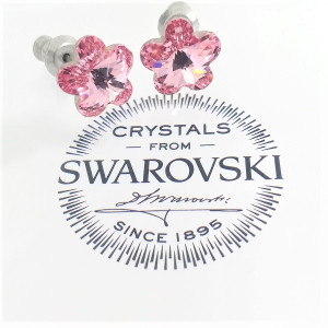 Обеци розово цвете Swarovski антиалергичен метал-Light Rose